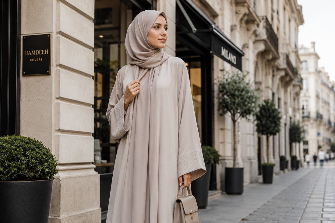 Elegant woman wearing premium modest fashion by Hamdeeh Covers